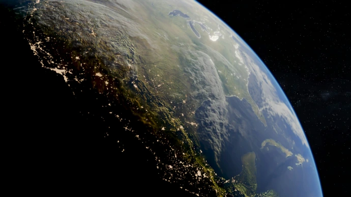 View of earth from space at night